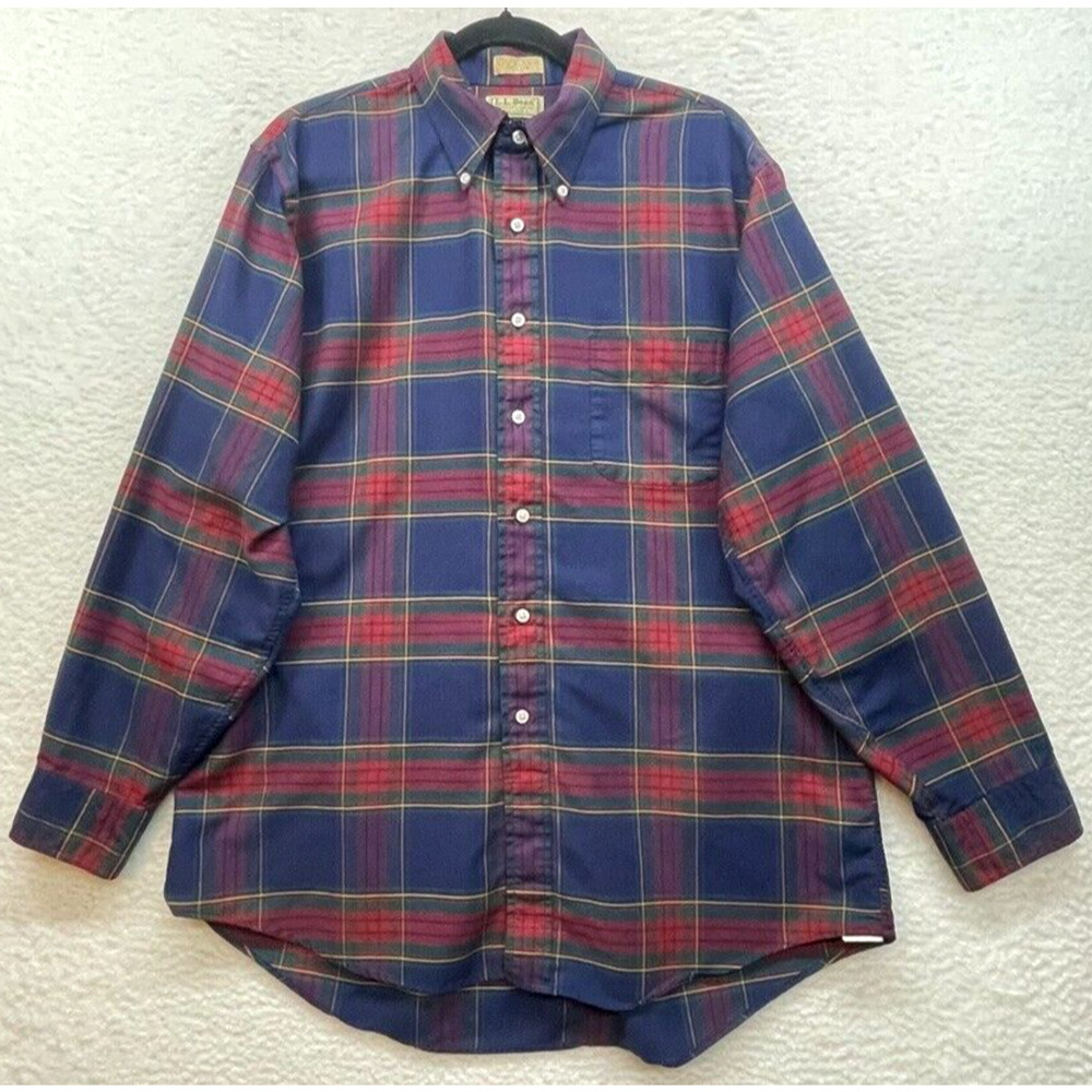 Vintage LL Bean Shirt Mens 17 35 Plaid Button Down Freeport Maine USA Outdoor